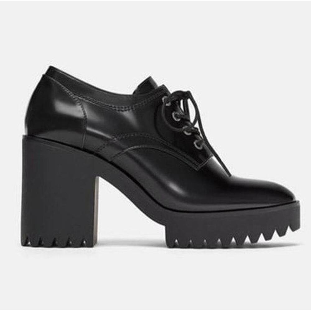 Zara Black Lace-Up Heeled Shoes